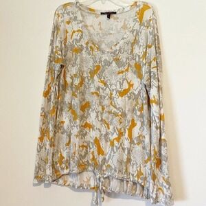 Olivia Sky Vneck Shirt Long Sleeves Drawstring Waist Snakeskin White Size Small